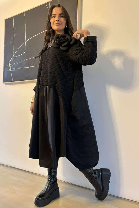 Oscar Leni Smock Dress Black